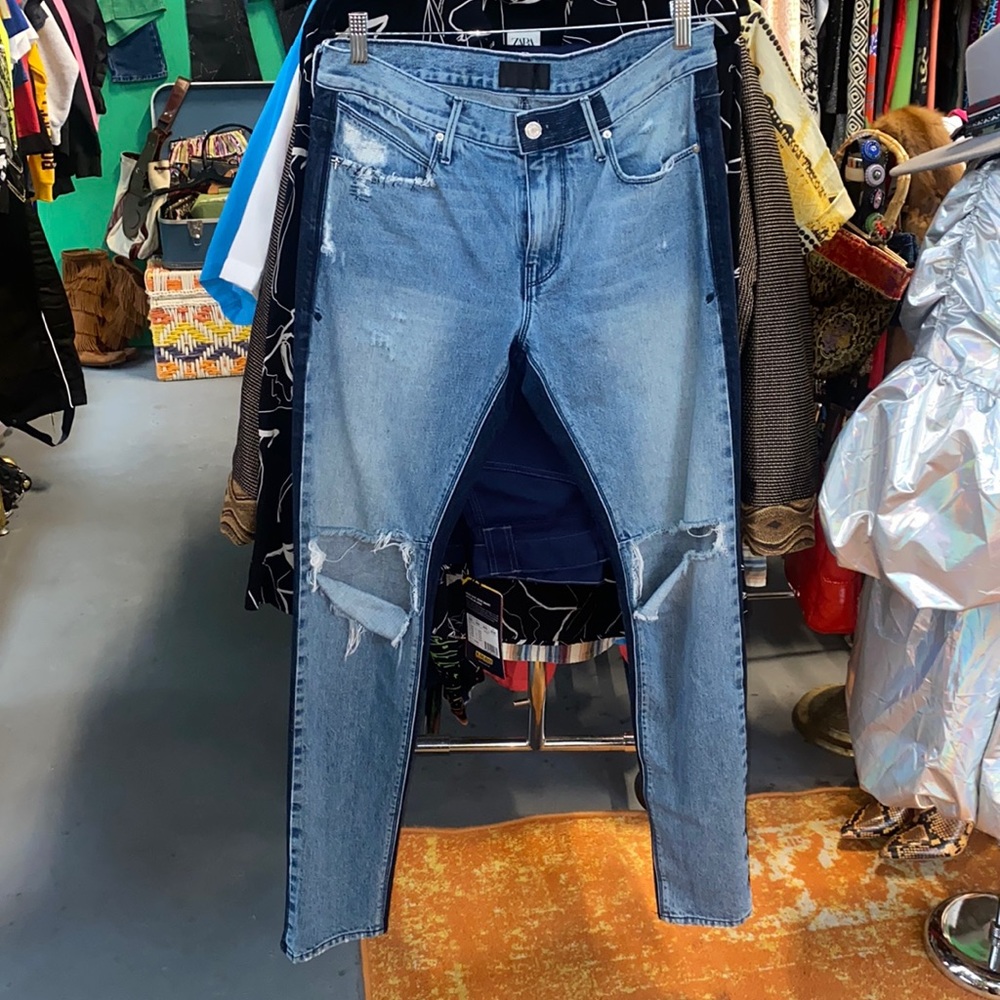 Rta Two-Toned Denim Front & Back Distressed Slim Stra… - Gem